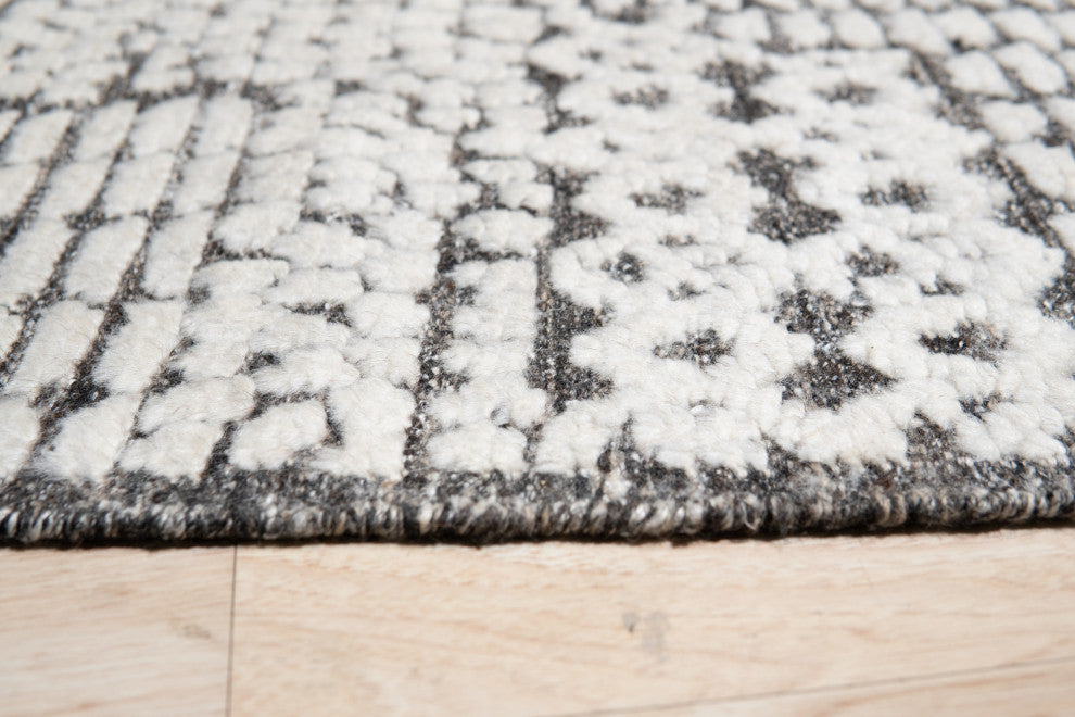 Ivory Contemporary Geometric Transitional High-Low Area Rug