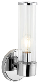 Cecil Tall Cylinder Iron/Striped Glass Modern LED Vanity, Chrome, 1-Light