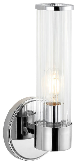 Cecil Tall Cylinder Iron/Striped Glass Modern LED Vanity, Chrome, 1-Light