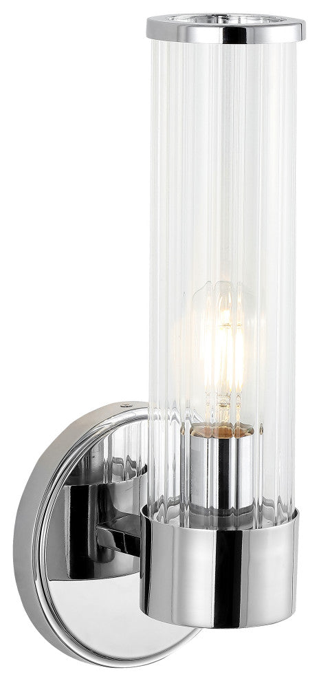 Cecil Tall Cylinder Iron/Striped Glass Modern LED Vanity, Chrome, 1-Light