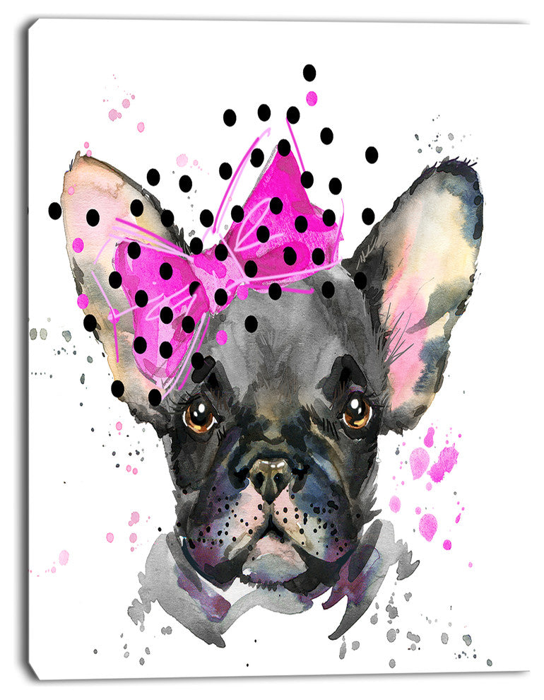 Serious French Bulldog Watercolor, Animal Canvas Wall Art, 28"x60"