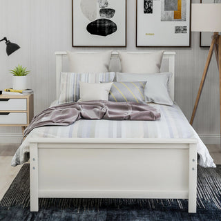 Gewnee Wood Twin Size Platform Bed with Headboard and Footboard in White