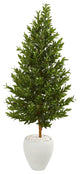 5" Olive Cone Topiary Artificial Tree in White Planter UV Resistant