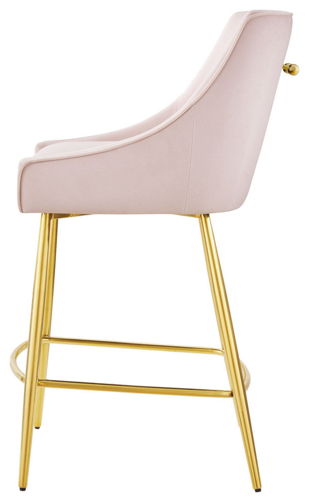 Counter Stool Chair, Set of 2, Pink, Velvet, Modern, Mid Century Lounge Dining