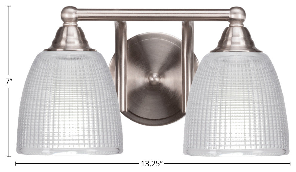 Paramount 2-Light Bath Bar, Brushed Nickel, 5" Clear Ribbed Glass
