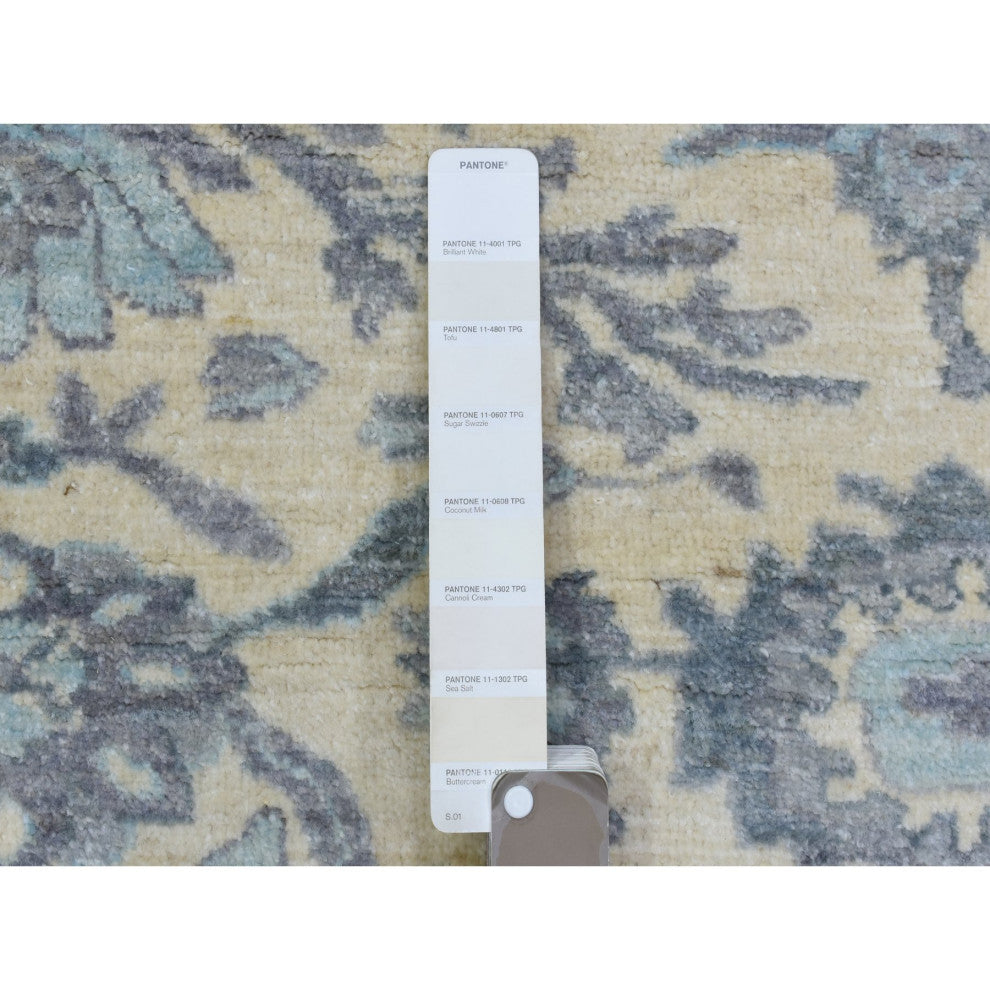 Ivory Hand Knotted Fine Peshawar Heriz Design Soft Wool Oriental Rug, 6'1"x9'0"