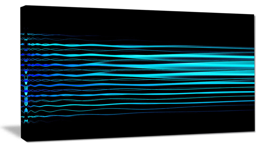 Blue Fractal Flames on Black, Abstract Art on Canvas, 40x20