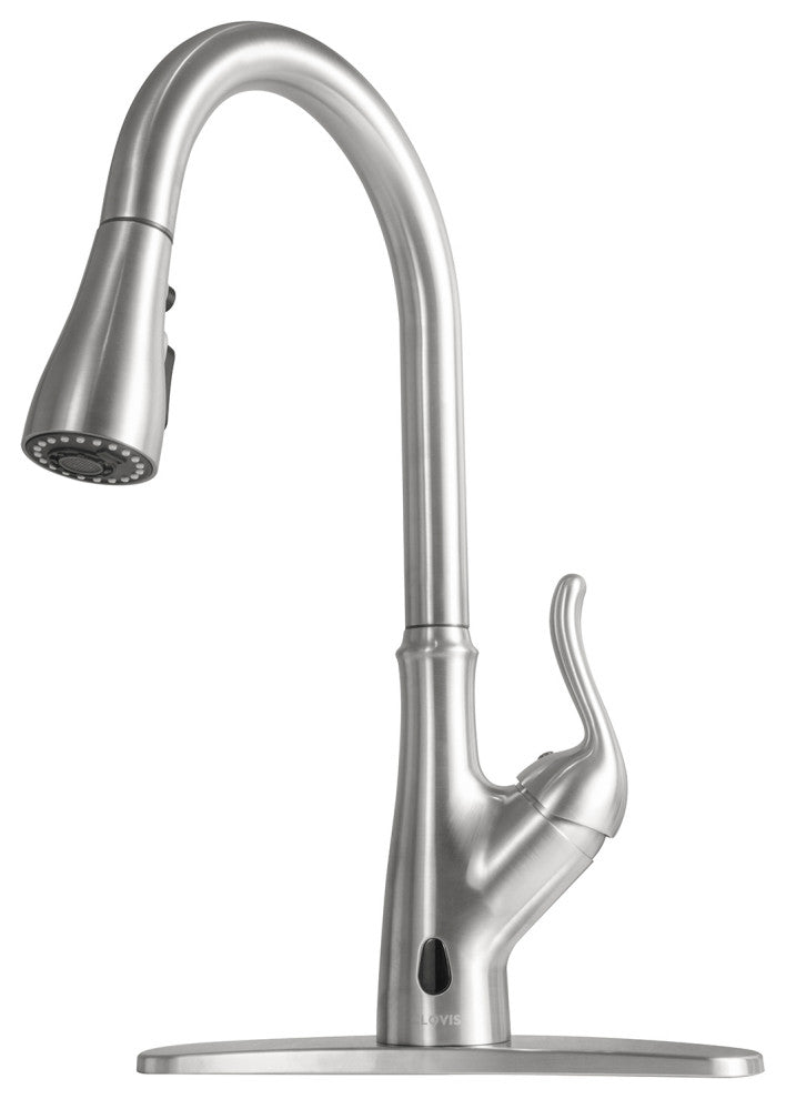 Single Handle Deck Mounted High Arc Pull Down Touchless Kitchen Faucet, Brushed