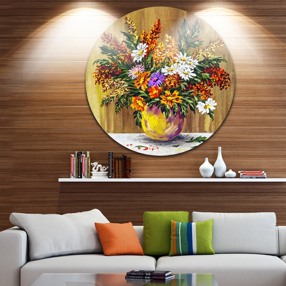 Wild Flowers In A Pot, Floral Round Wall Art, 11"
