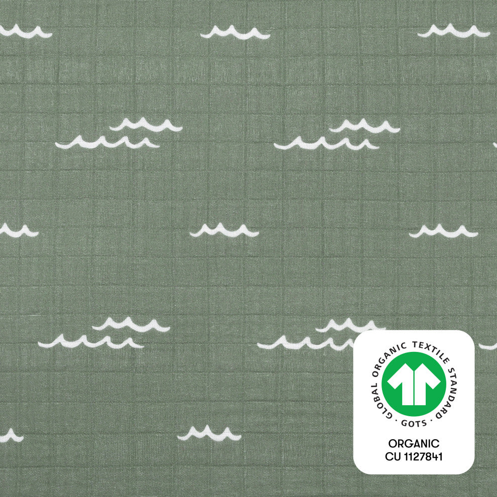 Crib Sheet, GOTS Certified Organic Muslin Cotton, Ocean Waves