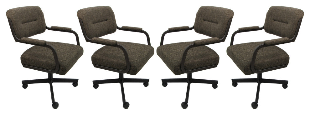 Set of 4, Swivel Metal Caster Dining Chairs M-110, Sanora Brown on Brown