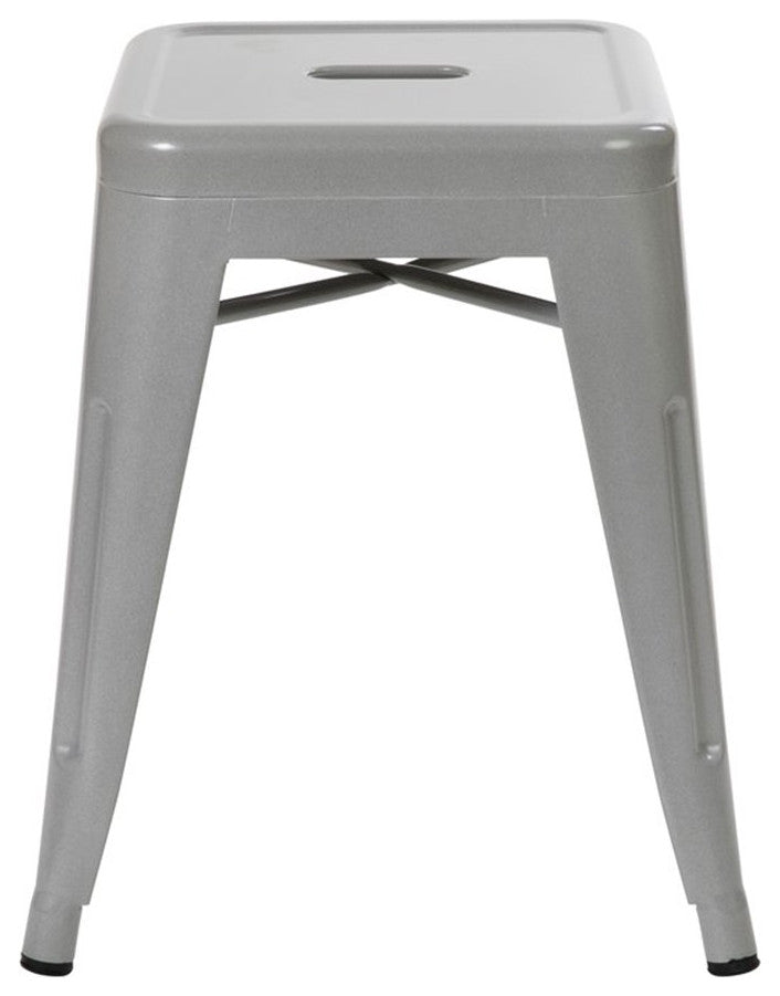 18" Table Height Stackable Backless Metal Indoor Dining Stool- Set of 4, Silver