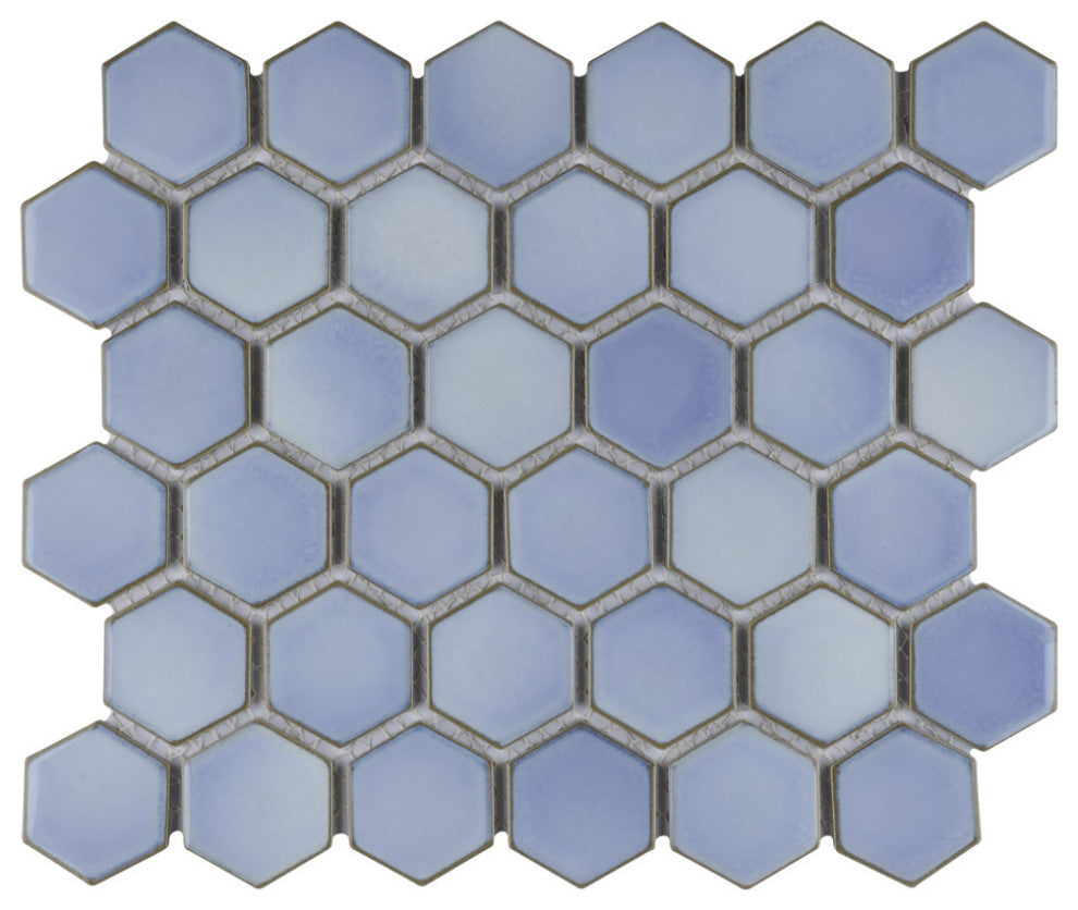 Hudson Due 2" Hex Frost Blue Porcelain Floor and Wall Tile