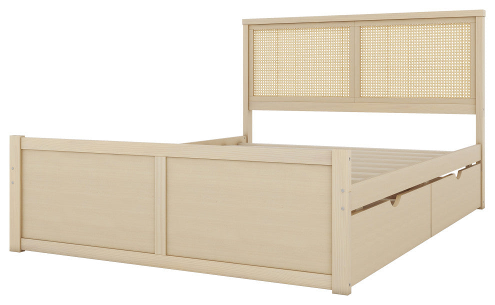 Gewnee Queen Size Wood Storage Platform Bed with 4 Drawers