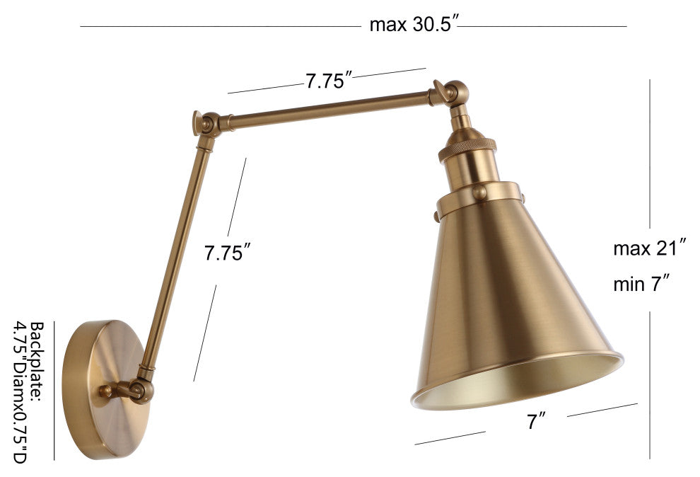Rover Adjustable Classic Glam Arm Metal LED Wall Sconce, Brass Gold, Width: 30"