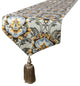 Table Runner Yellow Satin 16"x120", Damask with Tassels, Flaring Damask