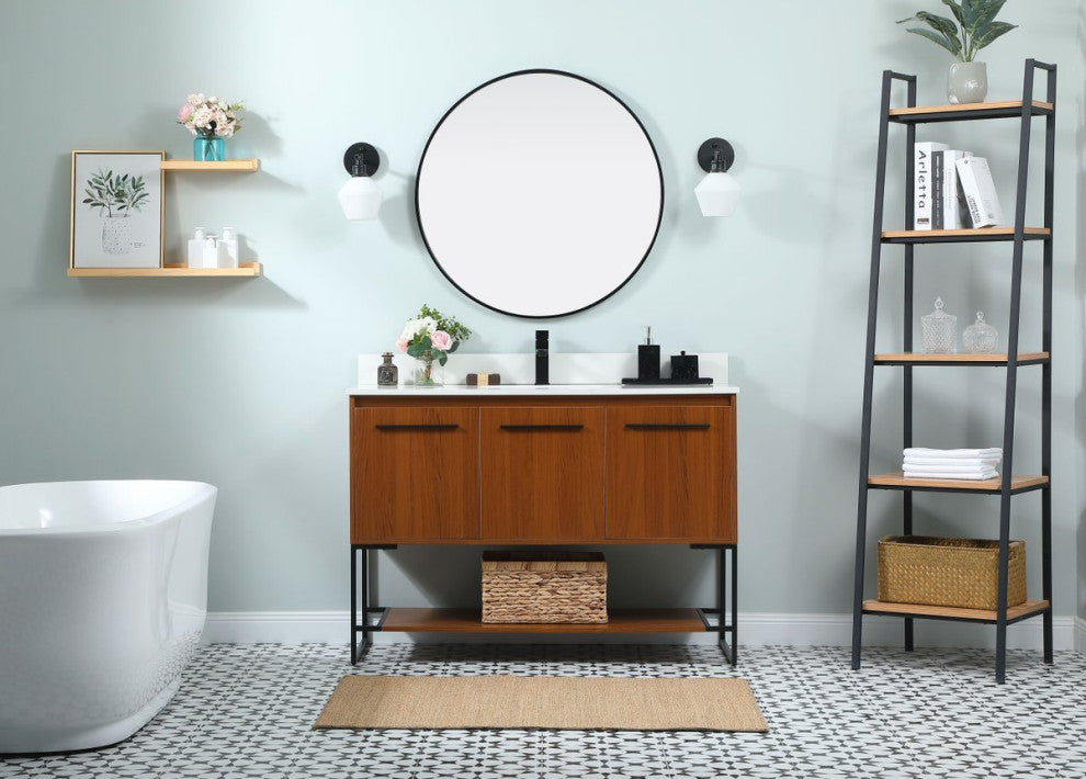 Sue 48" Single Bathroom Vanity, Teak, With Backsplash