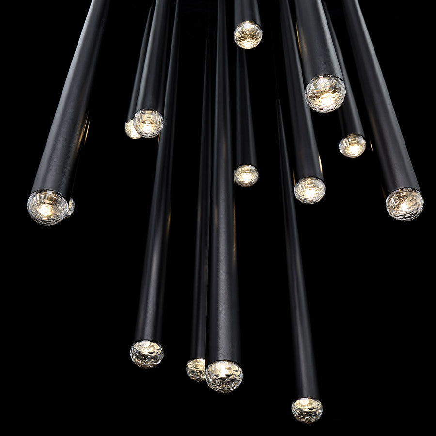Cascade LED 15-Light Crystal Round Chandelier 3500K, Black