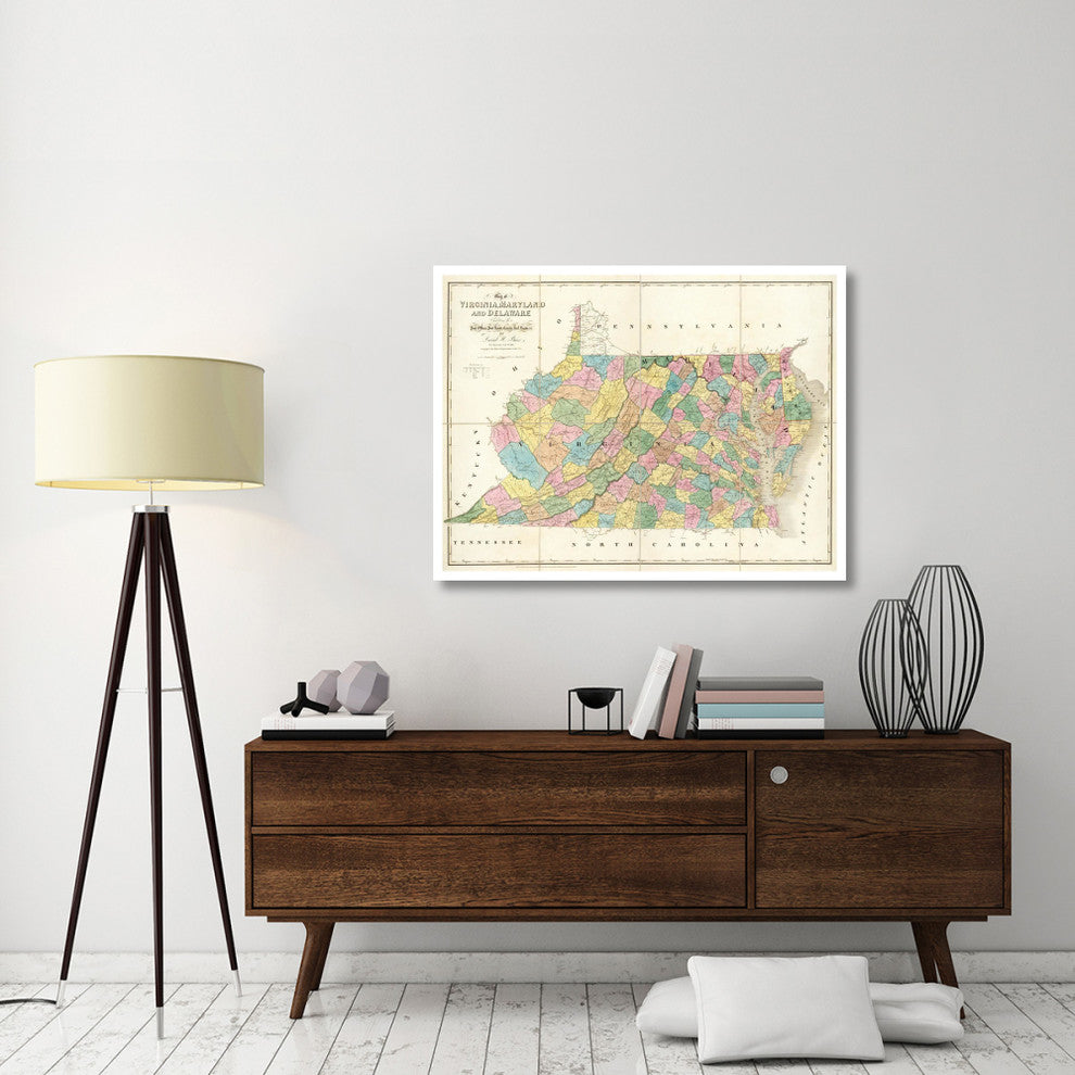 "Map of Virginia, Maryland and Delaware, 1839" Print by David H. Burr, 46"x35"