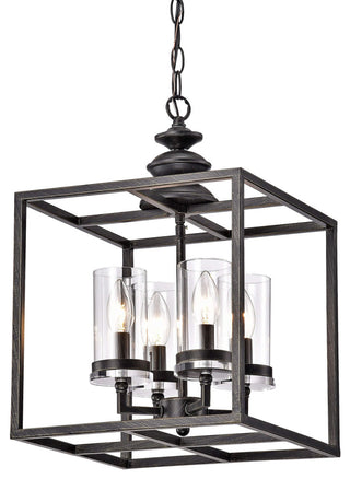 Iris 4-Light Antique Black Lantern Chandelier With Clear Glass Cylinders