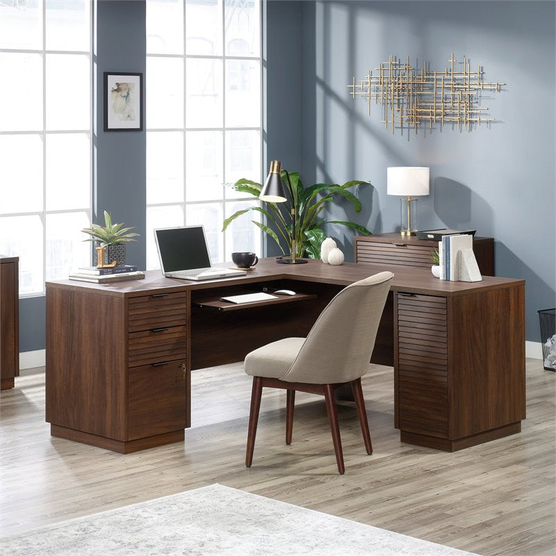 Sauder Englewood Engineered Wood L-Shaped Desk in Spiced Mahogany