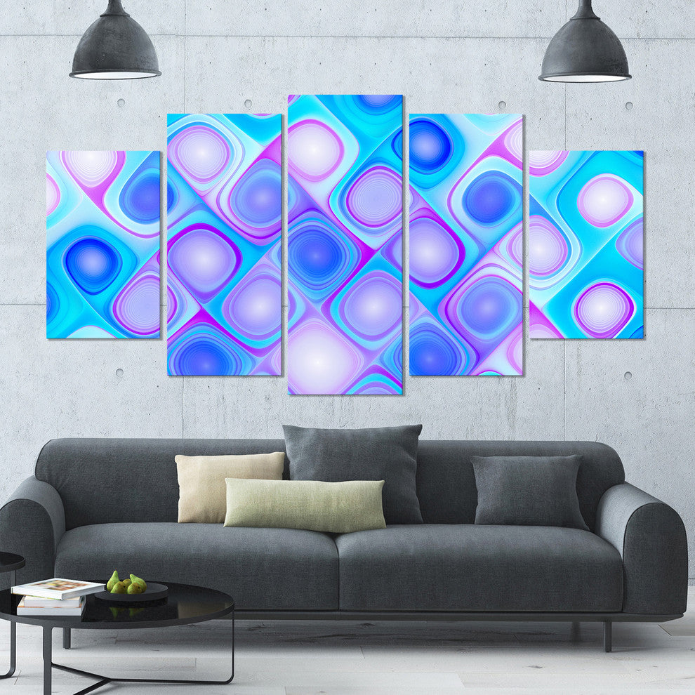 Dense Blue Pattern with Swirls, Contemporary Wall Art Canvas, 60"x32", 5 Panels