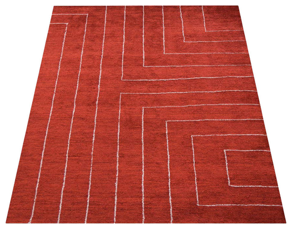 HAND KNOTTED LOOM SILK ECO-FRIENDLY RUG-6'x9',Rectangle,Red Beige,Geometric