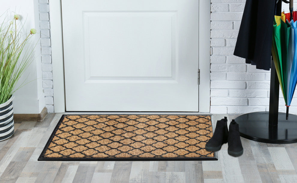 A1HC Orgee Pattern Rubber & Coir Large Outdoor Durable Doormat, 30"X48", Black
