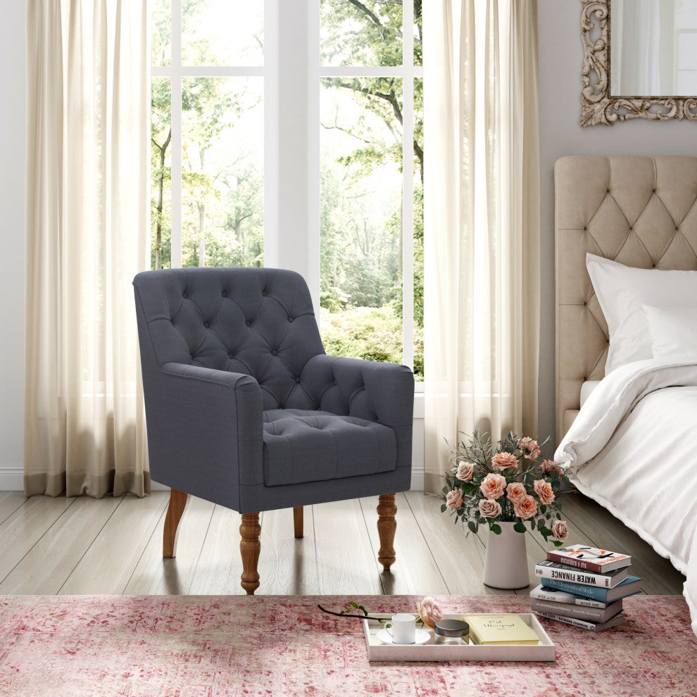 Rustic Manor Aadya Accent Chair Upholstered, Linen, Dark Gray
