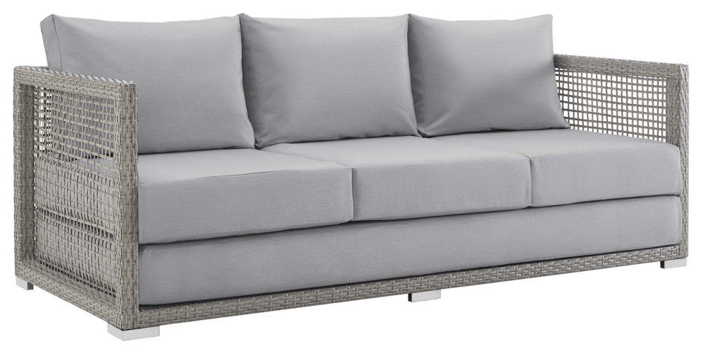 Aura Outdoor Patio Wicker Rattan Sofa, Gray