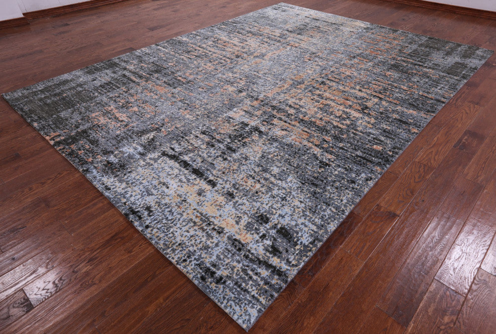 8' 11" X 12' 1" Handmade Modern Wool and Silk Rug Q6830