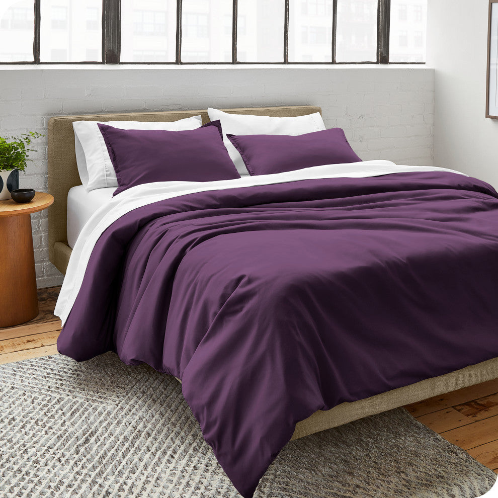 Bare Home Microfiber Duvet Cover & Sham Set, Plum, Queen