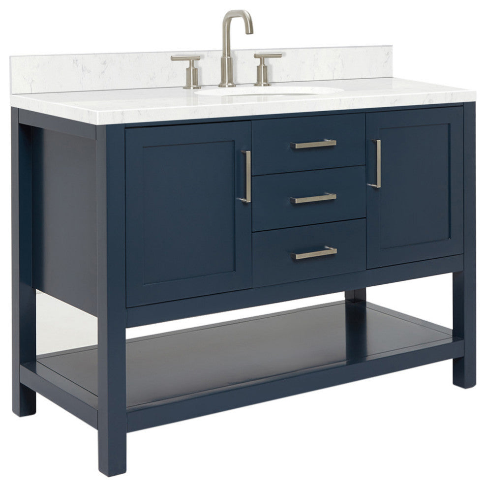 Ariel Bayhill 48" Single Oval Sink Bathroom Vanity, Carrara Quartz