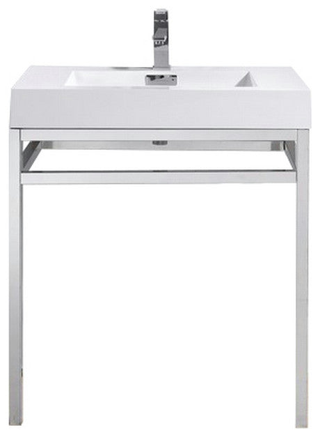 KubeBath Haus Stainless Steel Console With White Acrylic Sink, Chrome, 30''