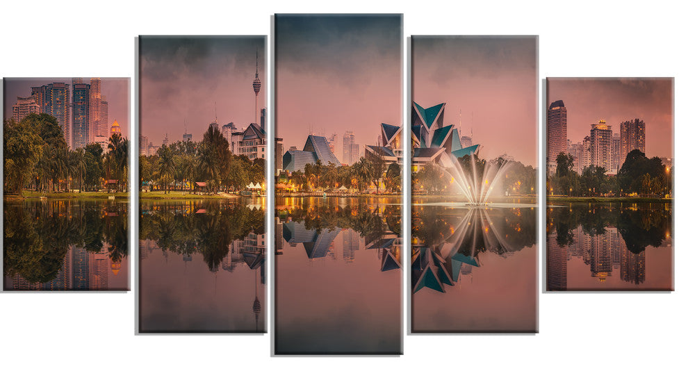 "Kula Lumpur Night Scenery" Wall Art Canvas Print60"x32", 5-Panels