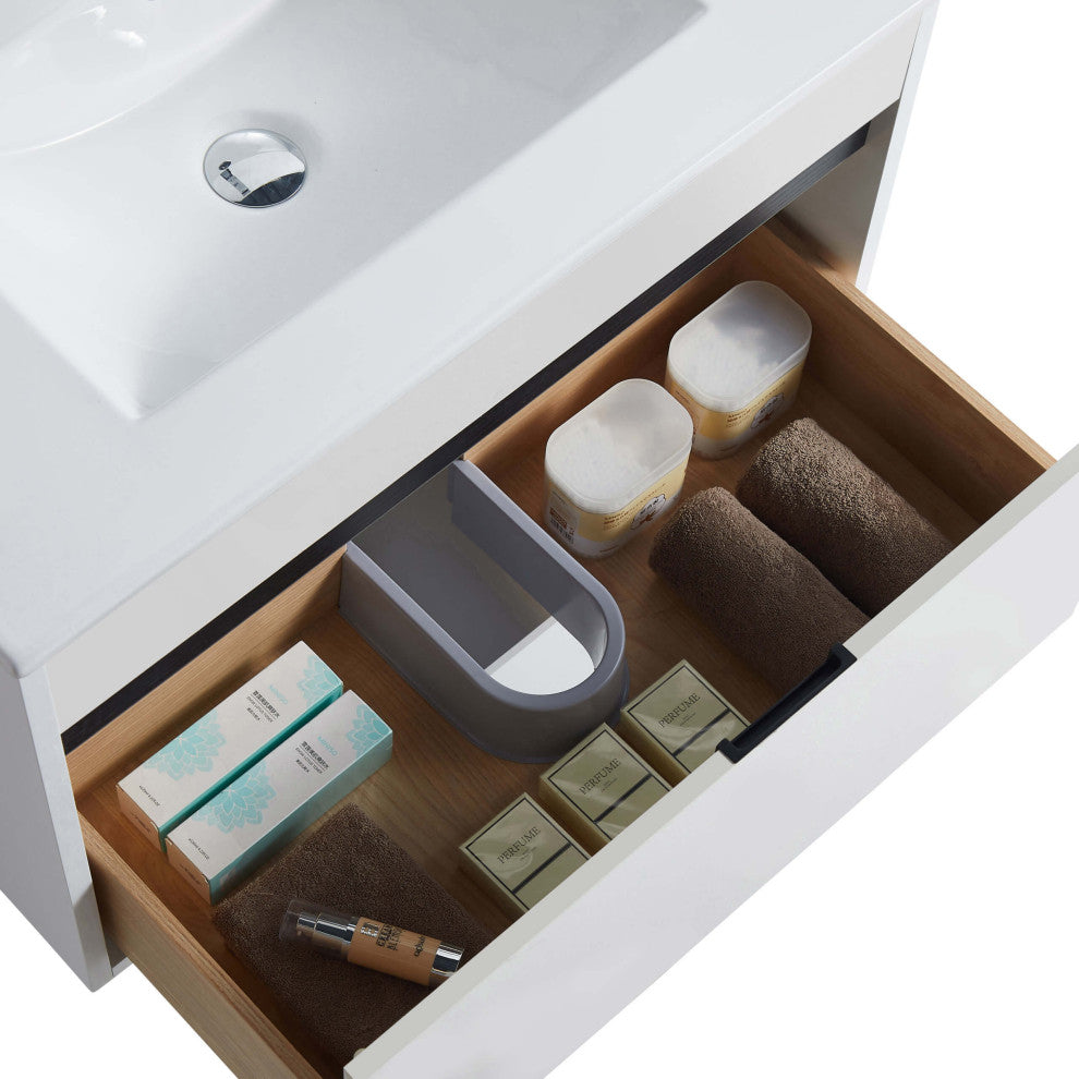 Alpine Wall Mount Bathroom Vanity and Sink, White Matte, 30"