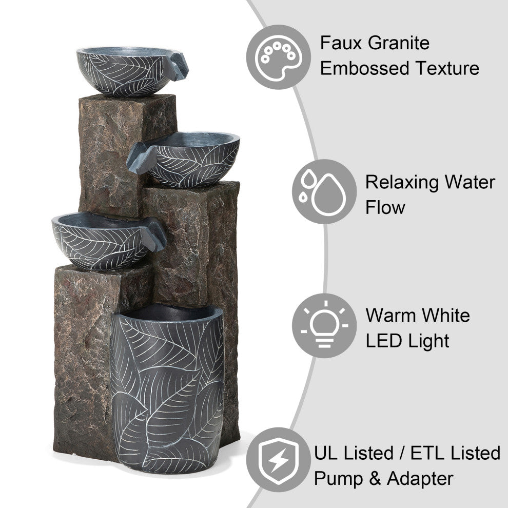 Natural Leaf Textured 4-Tier Resin Fountain