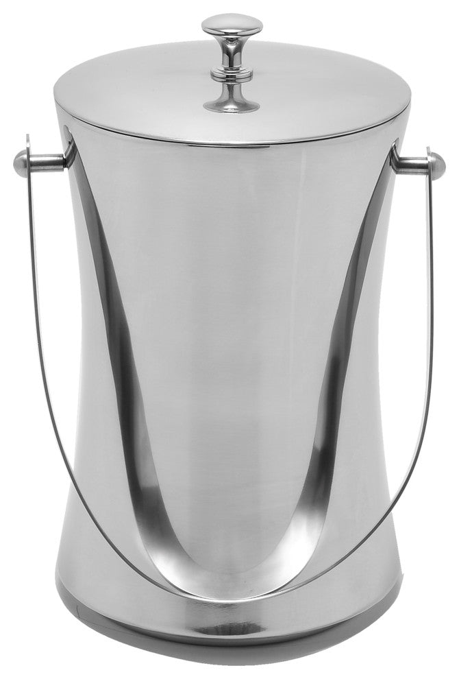 Stainless Steel Concave 3-Quart Ice Bucket With Handle and Lid, Small