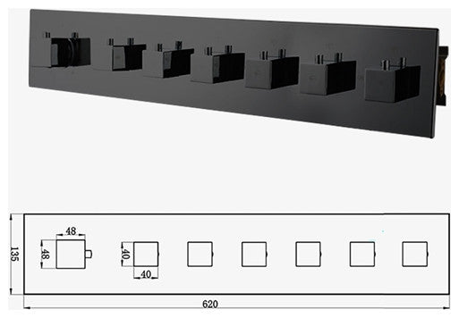 Fontana Sarzana 6 Functions Horizontal Shower Mixer Thermostatic Valve, Black