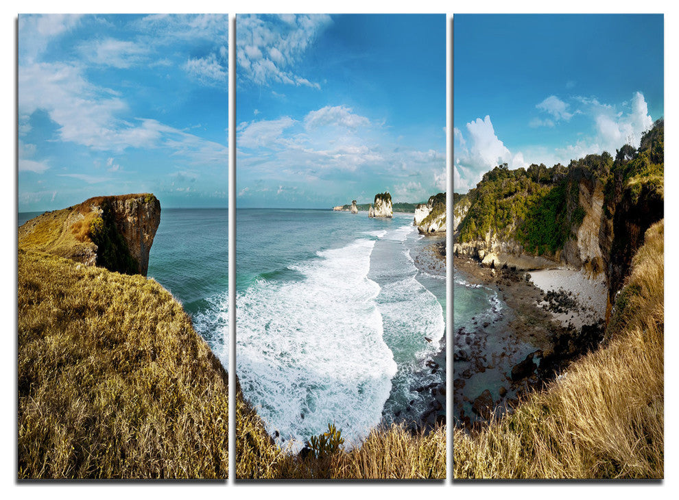 "Rocky Beach on the Sumba Island" Metal Wall Art, 3 Panels, 36"x28"