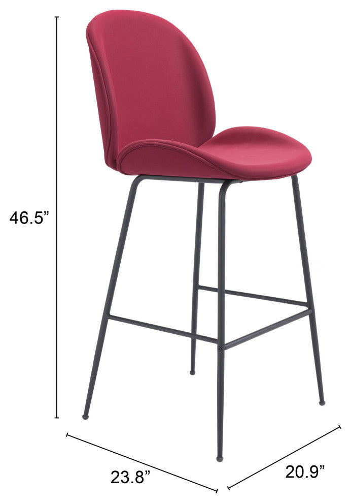 Bar Stool Chair Barstool, Steel Metal, Fabric, Red, Black, Kitchen Cafe Bistro
