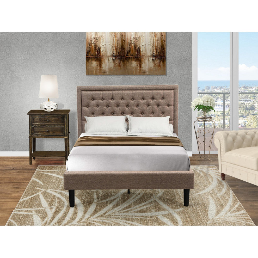 2Pc Set, 1 Platform Bed Frame Dark Khaki, Headboard, 1 Nightstand, Black Legs
