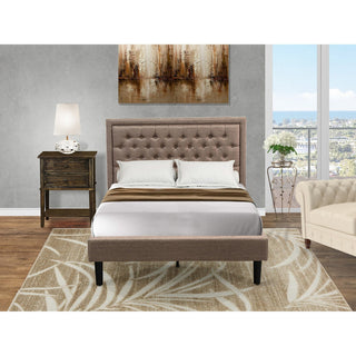 2Pc Set, 1 Platform Bed Frame Dark Khaki, Headboard, 1 Nightstand, Black Legs