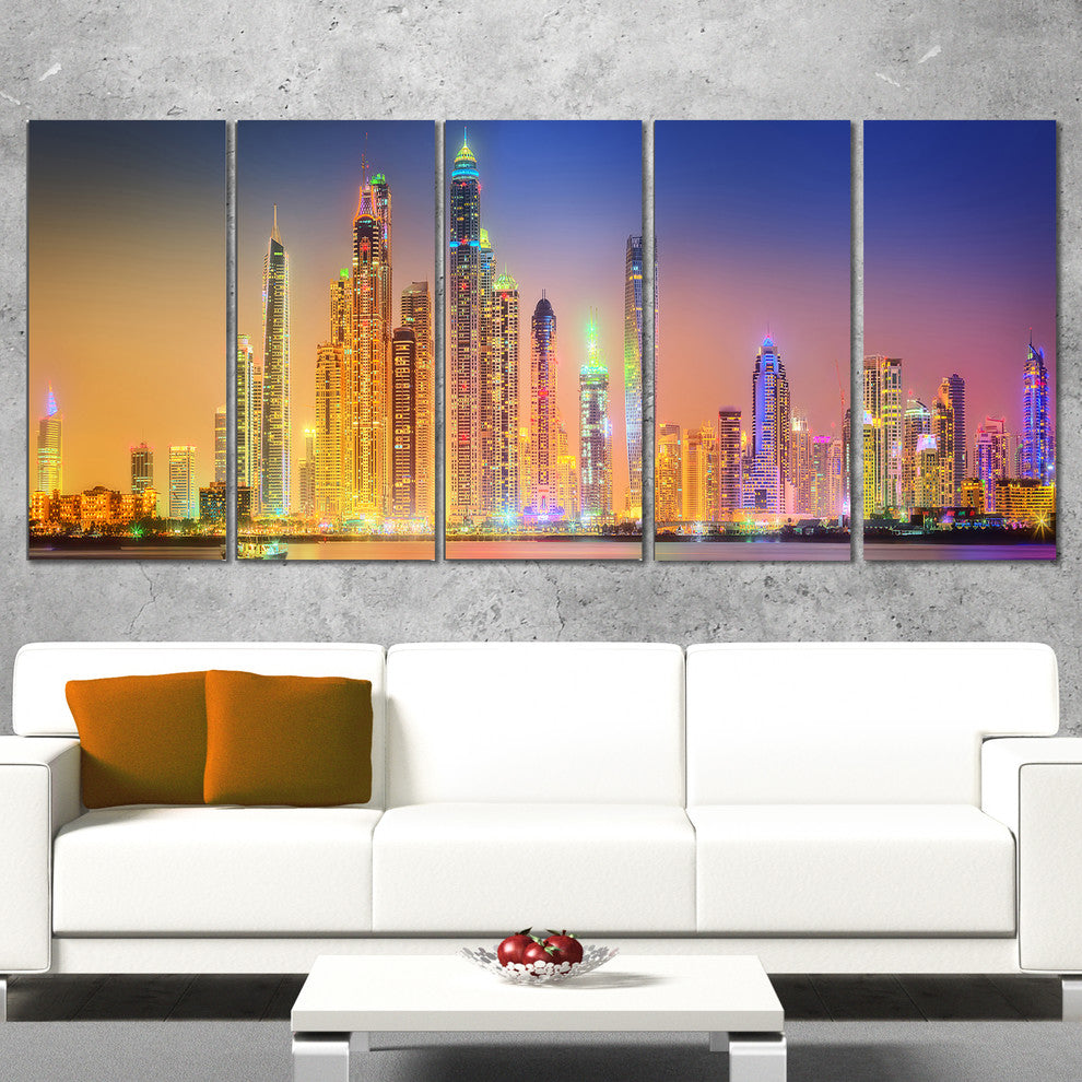 "Dubai Marina Skyscrapers" Cityscape Canvas Print60"x28", 5-Panels