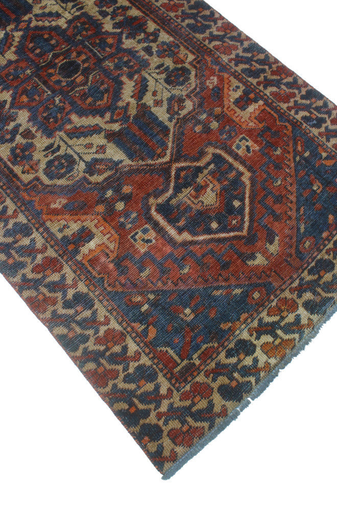 Vintage Distressed Zesiro Burgundy/Navy Runner, 3'3x9'10