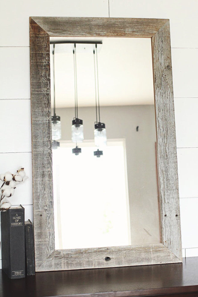 Rustic Barnwood Mirror, Flat Wood Homestead Style Reclaimed Wood, 20"x24"