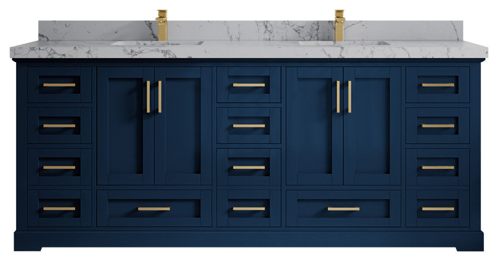 Boston 84 Double Sink Bath Vanity in Navy Blue 2" Venatino Quartz
