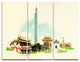 "Taipei Panoramic View" Watercolor Metal Wall Art, 3 Panels, 36"x28"