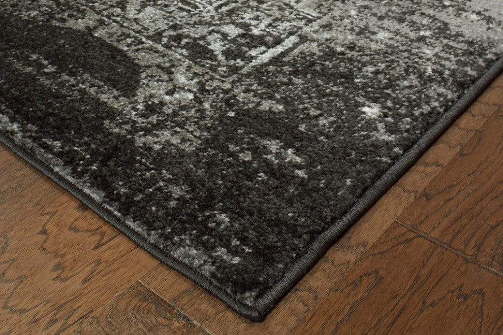 5" x 7" Black Distressed Abstract Area Rug