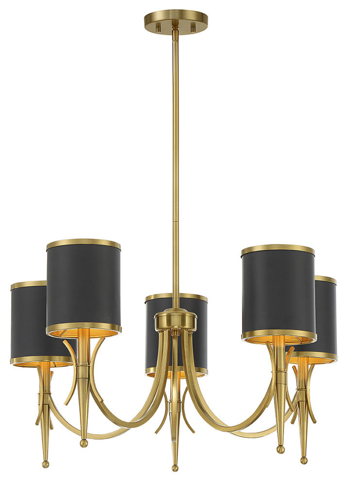 Quincy 5-Light Chandelier, Matte Black With Warm Brass Accents